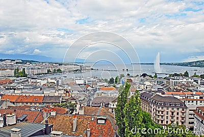 Cityscape View and Shoreline of Lake Geneva, Switzerland