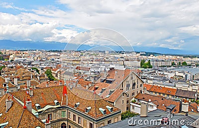 Cityscape View and Shoreline of Lake Geneva, Switzerland