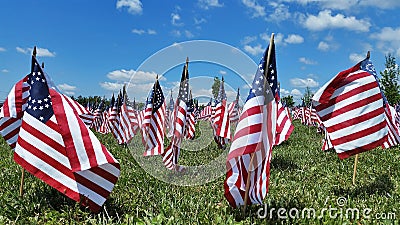 Civil war battlefield full of American Union flags