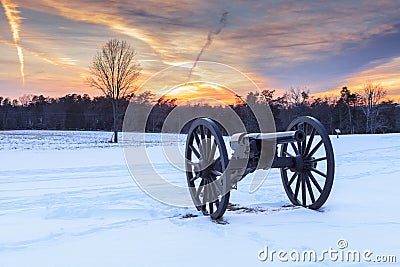 Civil War Canon on Battlefield at Sunset