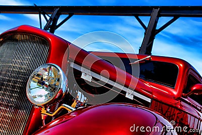 Classic American Red Hot Rod Speeding