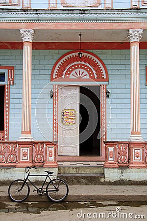 Classic art deco building with bike