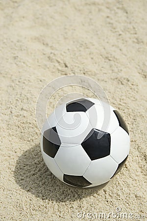 Classic Black White Football Soccer Ball Sand Beach Background