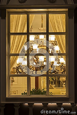 A classic lighting In a lighting shop window at night,home decoration commercial decoration house decoration christmas decorate