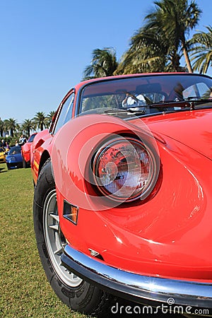 Classic 1960s red italian sports car headlamp