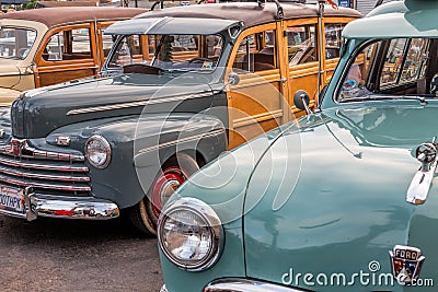 Classic woodies at car show