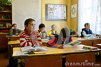 Classroom with pupils in Russian ungraded rural sc