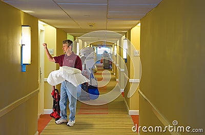 Cleaning crew hotel staff working delivery