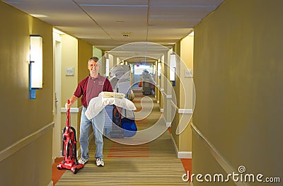 Cleaning crew hotel staff working