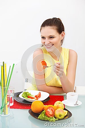 Close-up Of Beautiful Woman Eating healthy Food