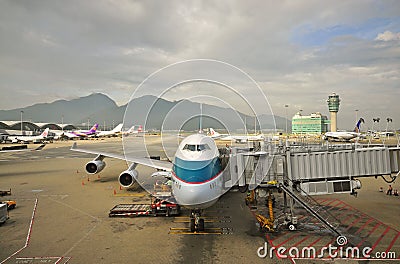Close up of Cathay Pacific 747 plane