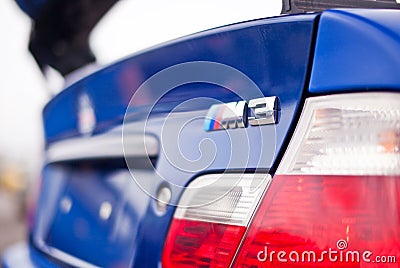 Close-up chome BMW M3 logo