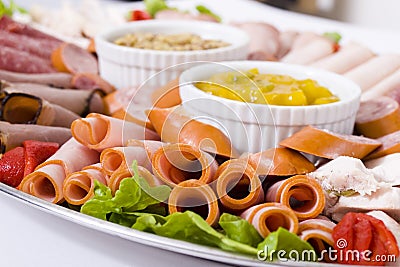 Close Up Of Cold Meat Catering Platter Stock 
