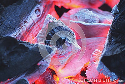 Close-up of fire with burning charcoal