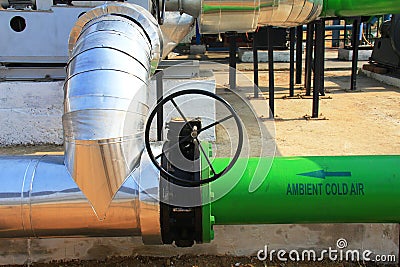 Close up of a industrial cold air and hot air pipe