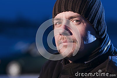 Close up of man woolly hat