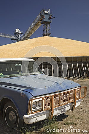 Close-up of old blue pickup truck