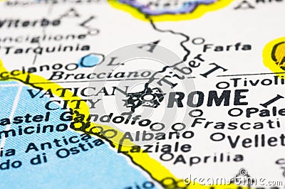 Close up of Rome on map, italy