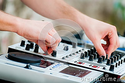 Close-up of sound mixer control panel