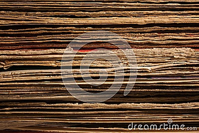 Close up of Stacked Old Vinyl LP Covers