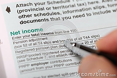 Close up view of the net income form