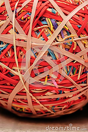 A close up view of a rubber band ball