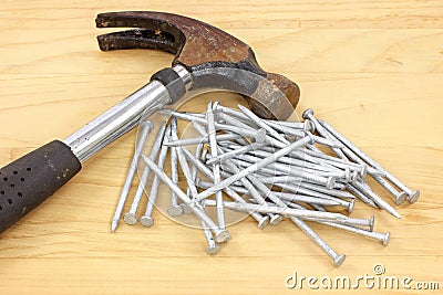 Close view of hammer and nails