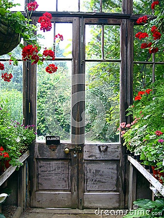 Closed door in a secret garden