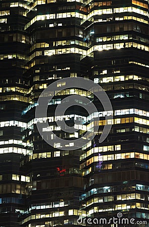 Closeup Bangkok cityscape Modern building at night time,Thailand