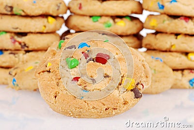 Closeup of chocolate chip candy cookies