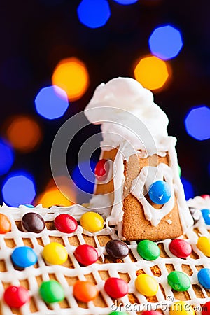 Closeup of gingerbread house roof