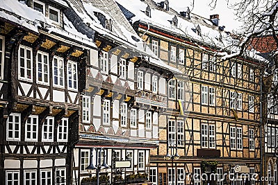 Closeup half-timbered houses in Goslar, Germany