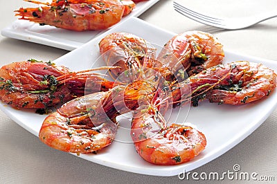 Spanish shrimps with garlic and parsley