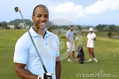 Closeup portrait of handsome black golfer