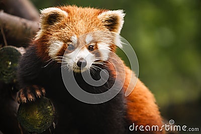 Closeup of Red panda bear poseing in tree