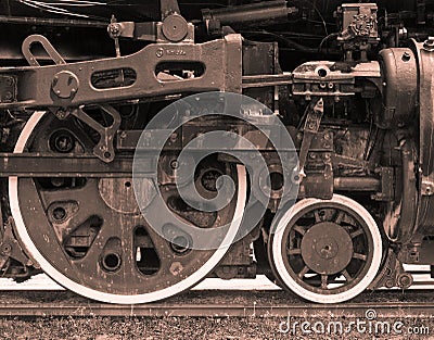 Closeup of Steam Driven Train Engine