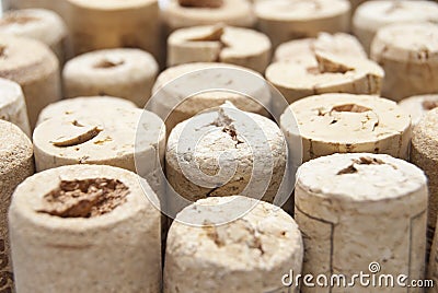 Closeup of a wall of used wine corks. A random selection of used