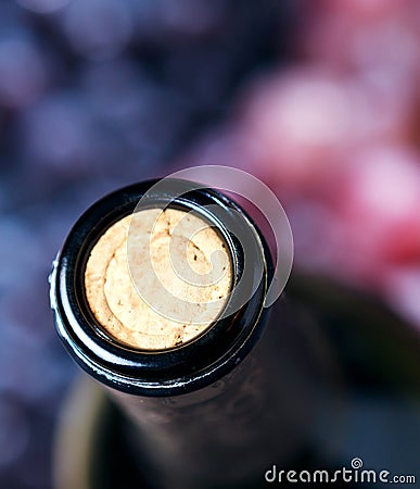 Closeup of wine bottle and cork