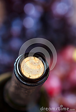 Closeup of wine bottle and cork