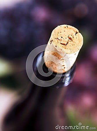 Closeup of wine bottle and cork