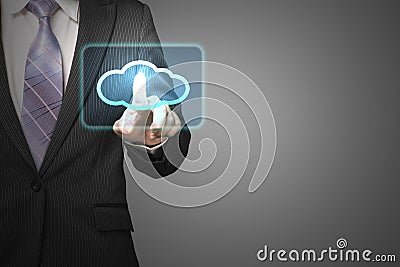 Cloud computing service concept, businessman touch cloud icon in