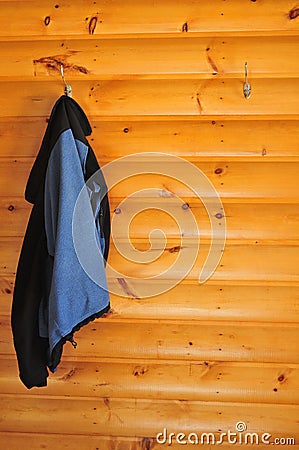 Coat hanging on a cabin wall