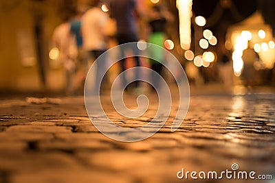 Cobblestone road at night