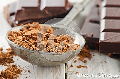 Cocoa powder and broken chocolate bar