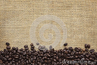 Coffee Beans Border over Burlap