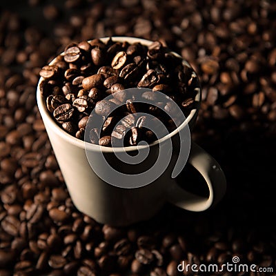 Coffee Beans in White Ceramic Mug