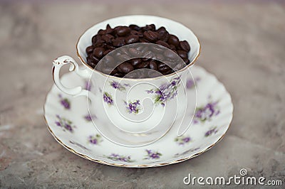 Coffee Beans in Vintage Teacup