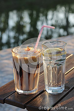 Coffee and a glass of water
