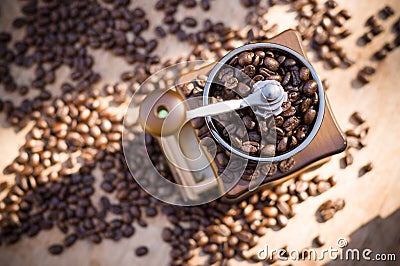 A coffee grinder with natural light