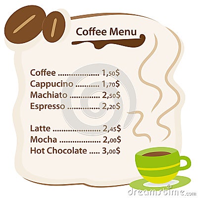 Coffee menu card